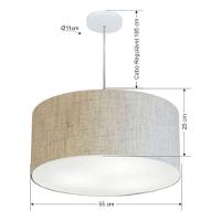 Lustre Pendente Cilíndrico Vivare Md-4219 Cúpula Em Tecido 55x25cm - Bivolt Rustico-bege 127/220v - 5
