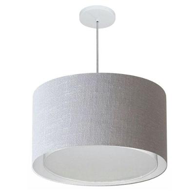 Lustre Pendente Cilíndrico Duplo Vivare Md-4293 Cúpula Em Tecido 45x30cm - Bivolt Rustico-cinza 127/220v