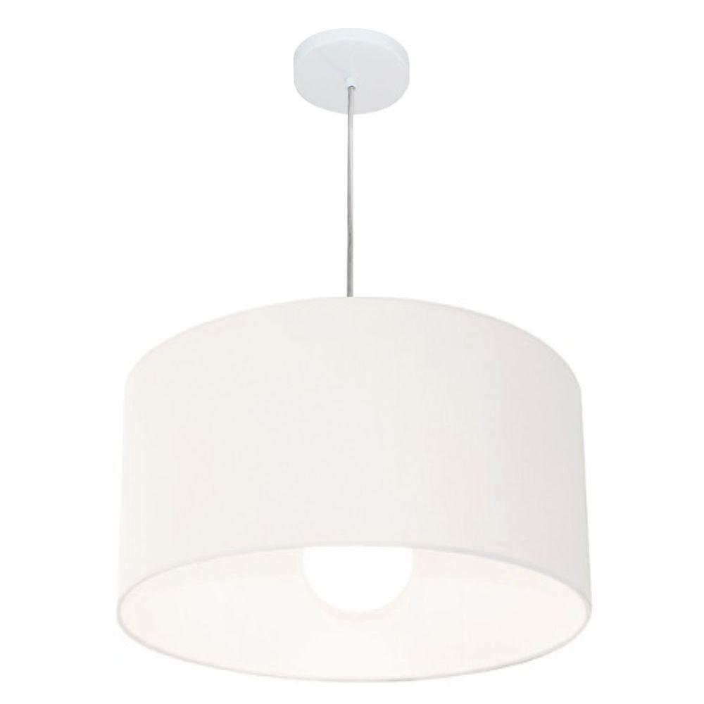 Lustre Pendente Cilíndrico Vivare Md-4205 Cúpula Em Tecido 45x30cm - Bivolt Branco 127/220v - 1