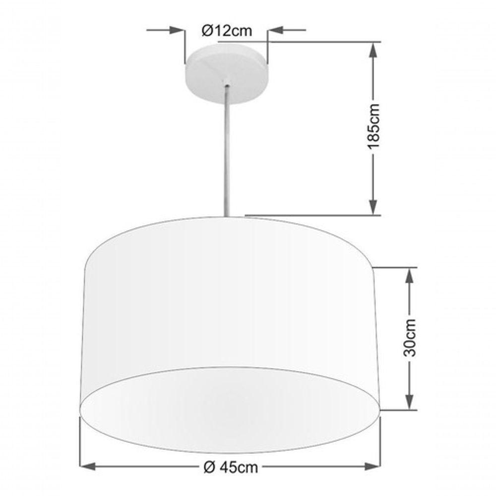 Lustre Pendente Cilíndrico Vivare Md-4205 Cúpula Em Tecido 45x30cm - Bivolt Branco 127/220v - 4