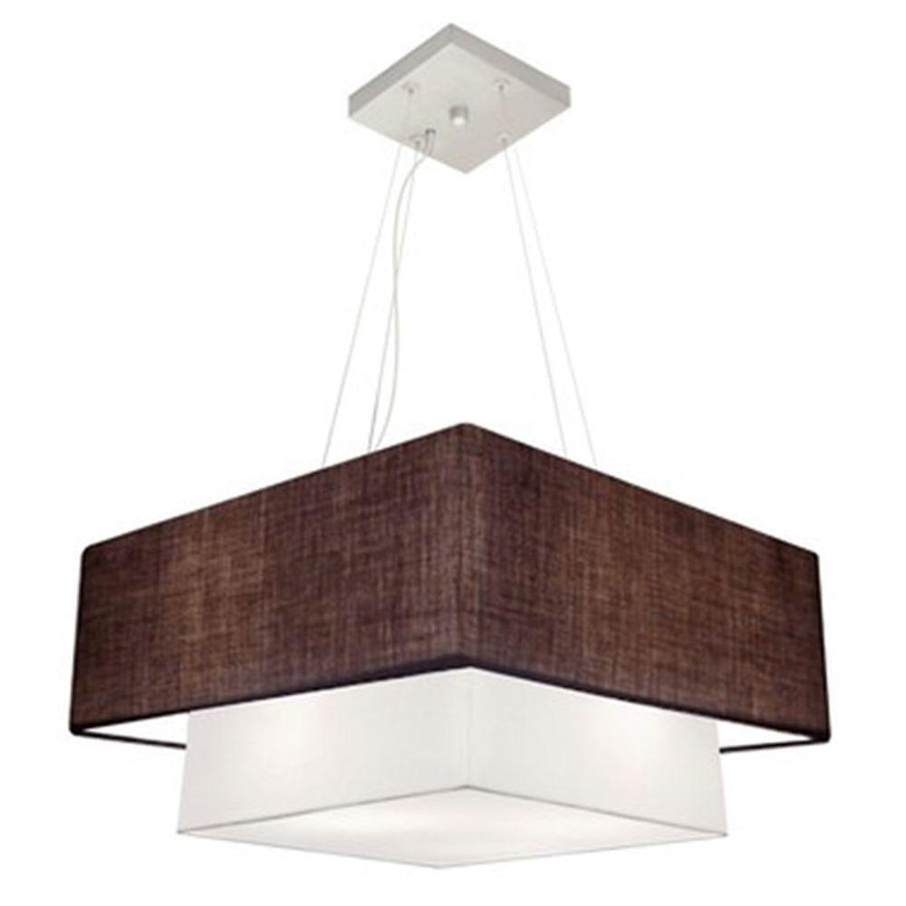 Lustre Pendente Duplo Quadrado Vivare Md-4066 Cúpula Em Tecido 50x35cm Café - Branco - Bivolt - 1