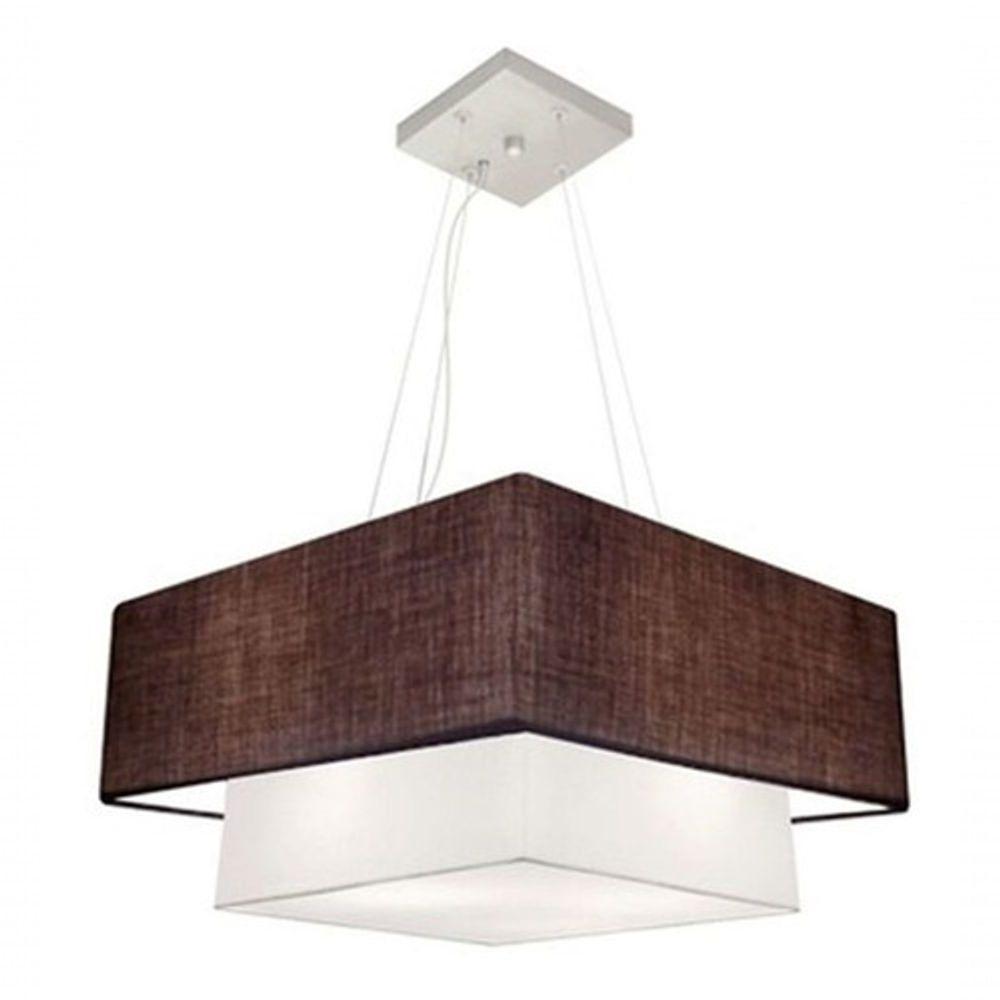 Lustre Pendente Duplo Quadrado Vivare Md-4066 Cúpula Em Tecido 50x35cm Café - Branco - Bivolt - 3