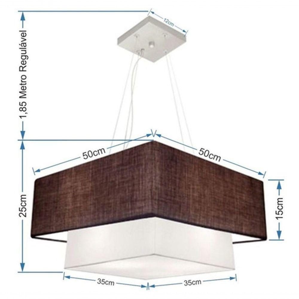 Lustre Pendente Duplo Quadrado Vivare Md-4066 Cúpula Em Tecido 50x35cm Café - Branco - Bivolt - 4