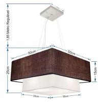 Lustre Pendente Duplo Quadrado Vivare Md-4066 Cúpula Em Tecido 50x35cm Café - Branco - Bivolt - 4