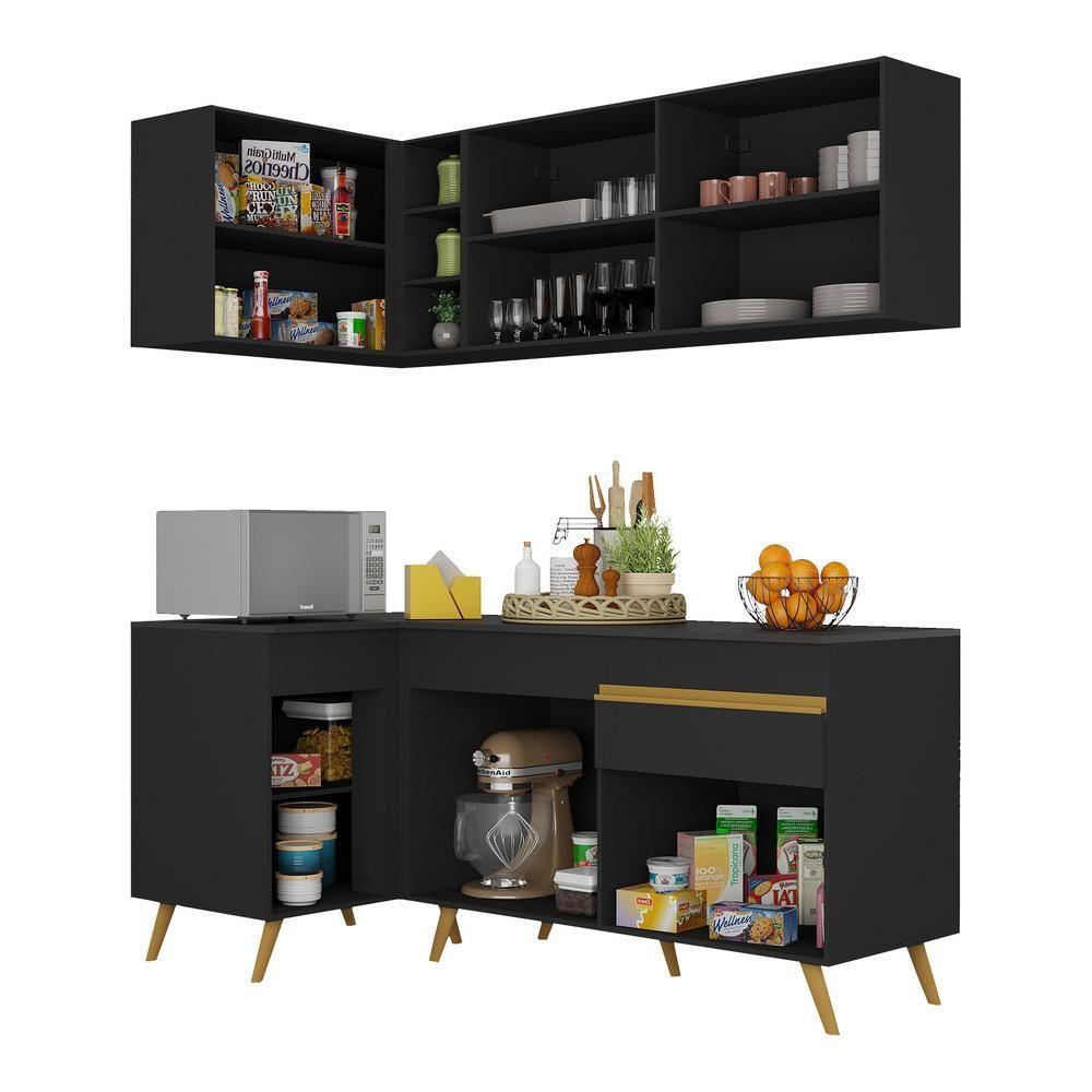 Cozinha Compacta De Canto Veneza Gb Mp2057 Com Armário E Balcão Preta - 3