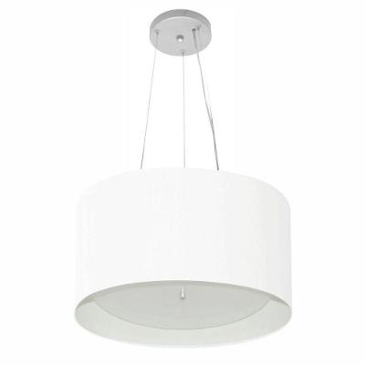 Lustre Pendente Cilíndrico Vivare Md-4319 Cúpula Em Tecido 40x25cm - Bivolt Branco 127/220v