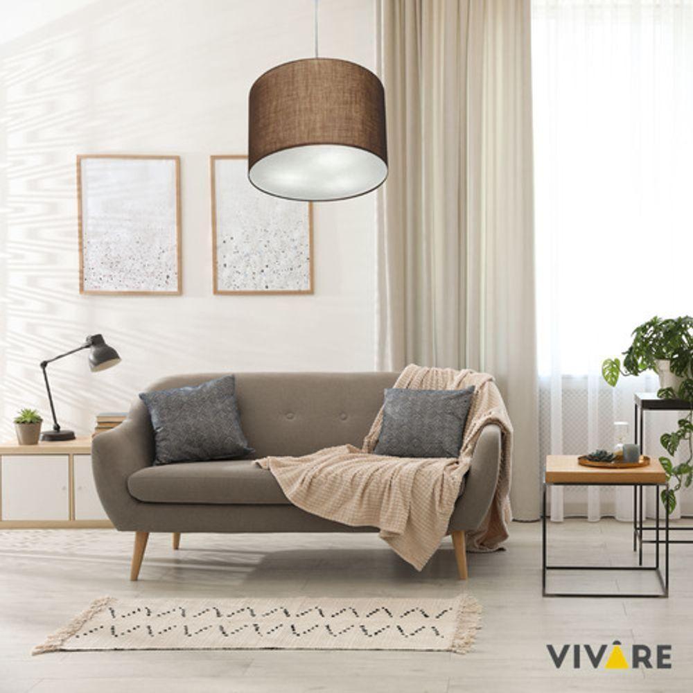 Lustre Pendente Cilíndrico Vivare Md-4209 Cúpula Em Tecido 25x25cm - Bivolt Café 127/220v - 5