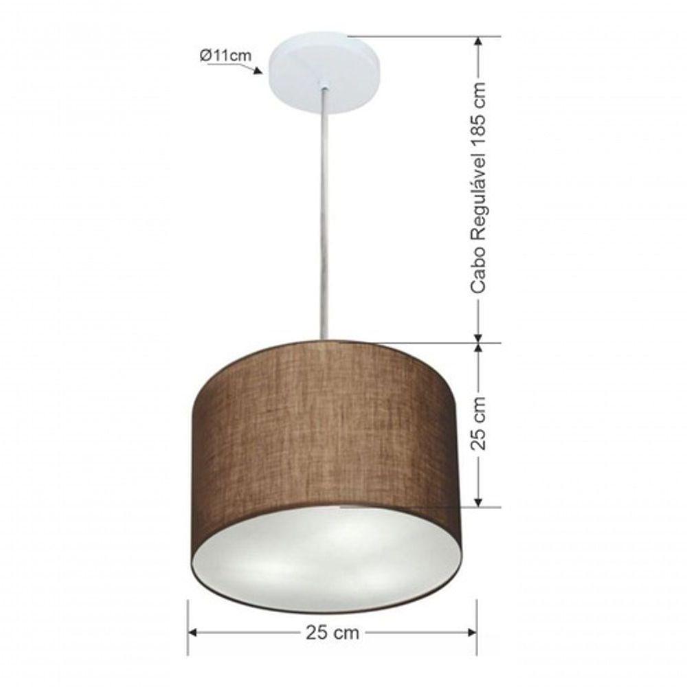 Lustre Pendente Cilíndrico Vivare Md-4209 Cúpula Em Tecido 25x25cm - Bivolt Café 127/220v - 6