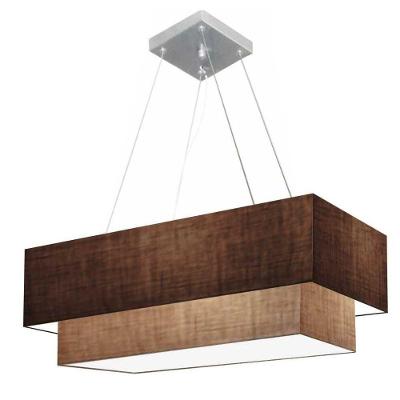 Lustre Pendente Retangular Vivare Md-4138 Cúpula Em Tecido 70x30cm X 60x25cm - Bivolt Café-palha 127/220v