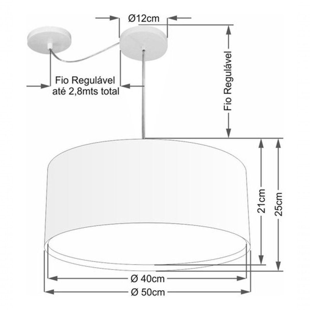 Lustre Pendente Cilíndrico Com Desvio De Centro Vivare Md-4314 Cúpula Em Tecido 50x25cm - Bivolt Rustico-cinza 127/220v - 4
