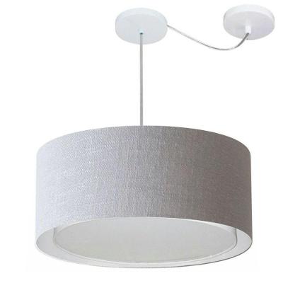 Lustre Pendente Cilíndrico Com Desvio De Centro Vivare Md-4314 Cúpula Em Tecido 50x25cm - Bivolt Rustico-cinza 127/220v