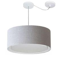 Lustre Pendente Cilíndrico Com Desvio De Centro Vivare Md-4314 Cúpula Em Tecido 50x25cm - Bivolt Rustico-cinza 127/220v - 1