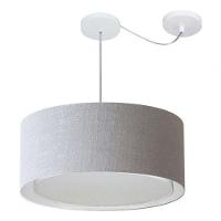 Lustre Pendente Cilíndrico Com Desvio De Centro Vivare Md-4314 Cúpula Em Tecido 50x25cm - Bivolt Rustico-cinza 127/220v - 3
