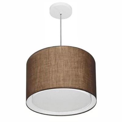 Lustre Pendente Cilíndrico Duplo Vivare Md-4286 Cúpula Em Tecido 40x30cm - Bivolt Café 127/220v