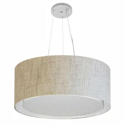 Lustre Pendente Cilíndrico Duplo Md-4124 Cúpula Em Tecido 50x25cm Rustico Bege - Bivolt