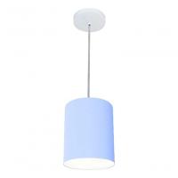 Lustre Pendente Cilíndrico Md-4012 Cúpula Em Tecido 18x25cm Azul Bebê - Bivolt