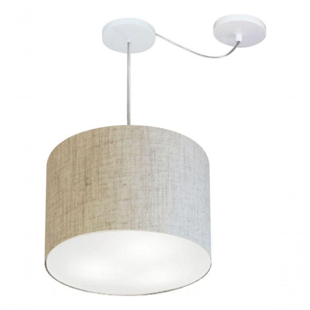Lustre Pendente Cilíndrico Com Desvio De Centro Vivare Md-4258 Cúpula Em Tecido 40x30cm - Bivolt Rustico-bege 127/220v - 3