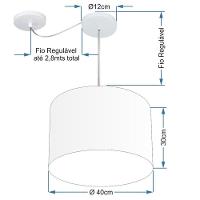 Lustre Pendente Cilíndrico Com Desvio De Centro Vivare Md-4258 Cúpula Em Tecido 40x30cm - Bivolt Rustico-bege 127/220v - 2