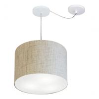 Lustre Pendente Cilíndrico Com Desvio De Centro Vivare Md-4258 Cúpula Em Tecido 40x30cm - Bivolt Rustico-bege 127/220v - 3
