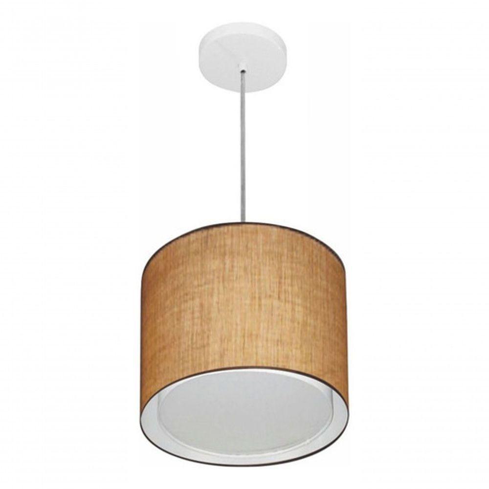 Lustre Pendente Cilíndrico Duplo Vivare Md-4284 Cúpula Em Tecido 30x30cm - Bivolt Palha 127/220v - 3