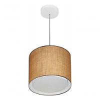 Lustre Pendente Cilíndrico Duplo Vivare Md-4284 Cúpula Em Tecido 30x30cm - Bivolt Palha 127/220v - 3