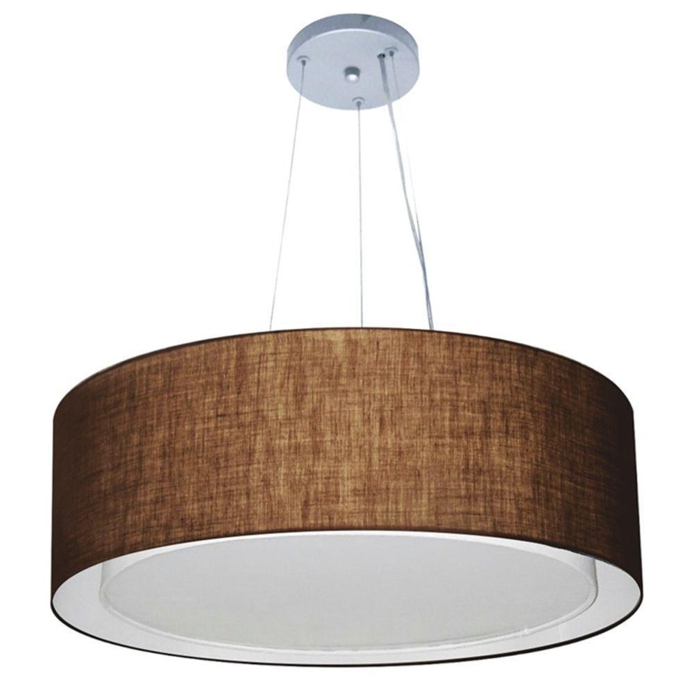 Lustre Pendente Cilíndrico Duplo Md-4125 Cúpula Em Tecido 60x25cm Café - Bivolt - 1