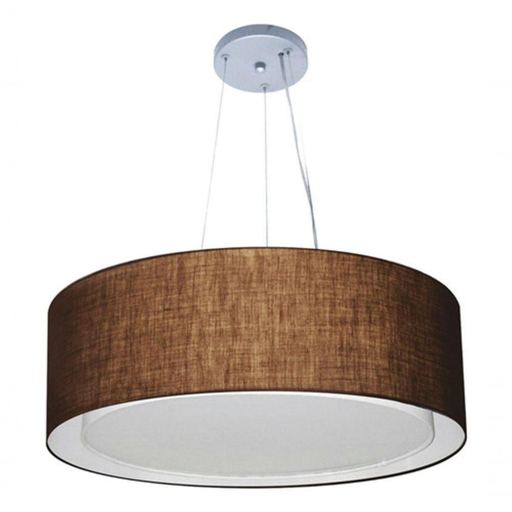 Lustre Pendente Cilíndrico Duplo Md-4125 Cúpula Em Tecido 60x25cm Café - Bivolt - 3