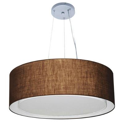 Lustre Pendente Cilíndrico Duplo Md-4125 Cúpula Em Tecido 60x25cm Café - Bivolt