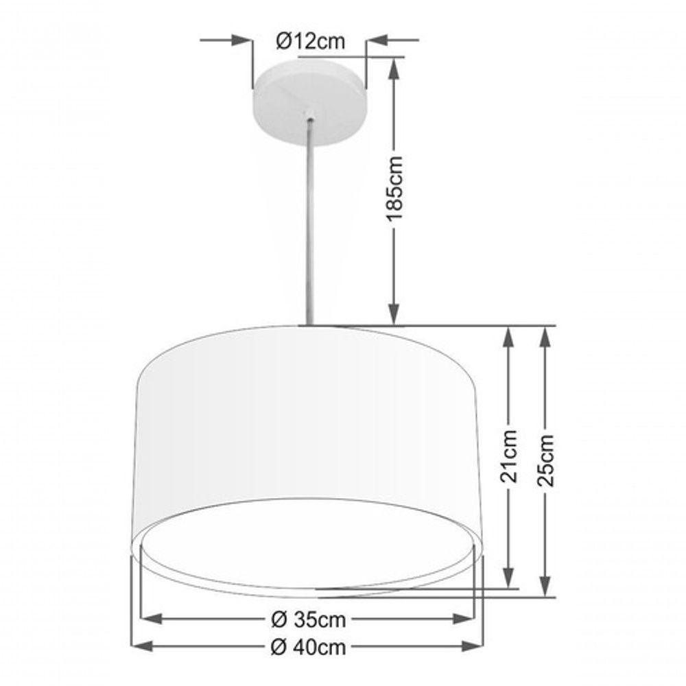 Lustre Pendente Cilíndrico Duplo Vivare Md-4290 Cúpula Em Tecido 40x25cm - Bivolt Branco 127/220v - 4