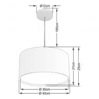 Lustre Pendente Cilíndrico Duplo Vivare Md-4290 Cúpula Em Tecido 40x25cm - Bivolt Branco 127/220v - 4