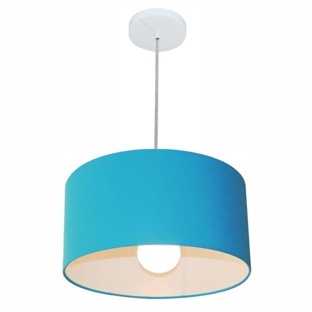 Lustre Pendente Cilíndrico Md-4031 Cúpula Em Tecido 40x21cm Azul Turquesa - Bivolt - 1