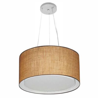 Lustre Pendente Cilíndrico Duplo Vivare Md-4123 Cúpula Em Tecido 40x25cm - Bivolt Palha 127/220v
