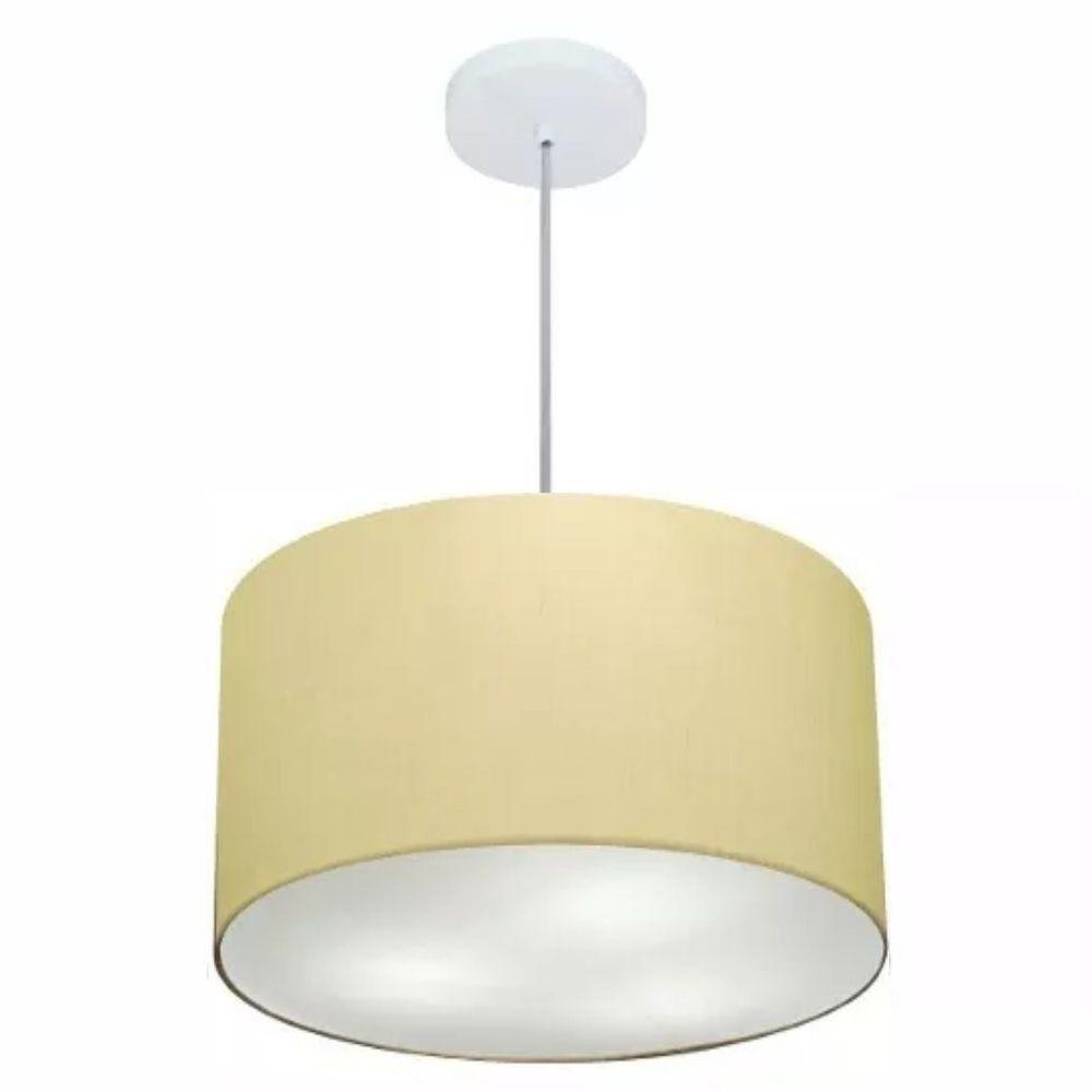 Lustre Pendente Cilíndrico Md-4019 Cúpula Em Tecido 40x21cm Algodão Crú - Bivolt - 1