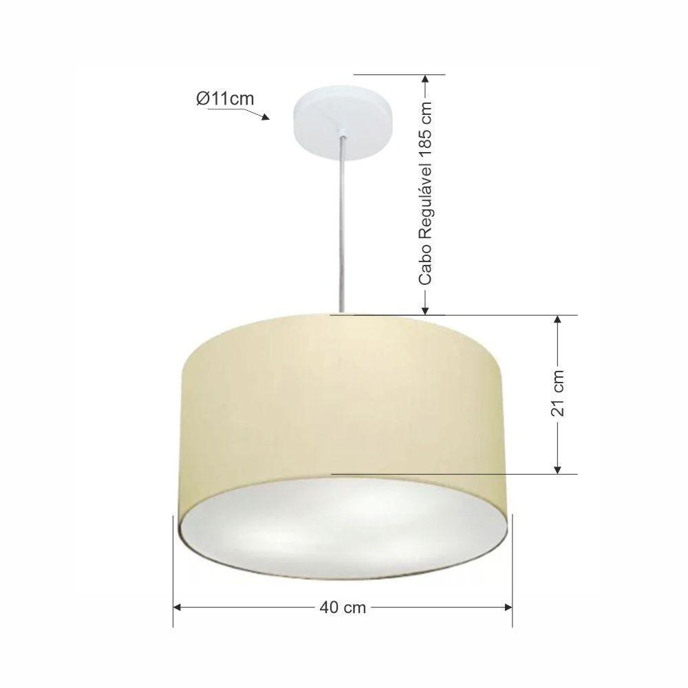 Lustre Pendente Cilíndrico Md-4019 Cúpula Em Tecido 40x21cm Algodão Crú - Bivolt - 3