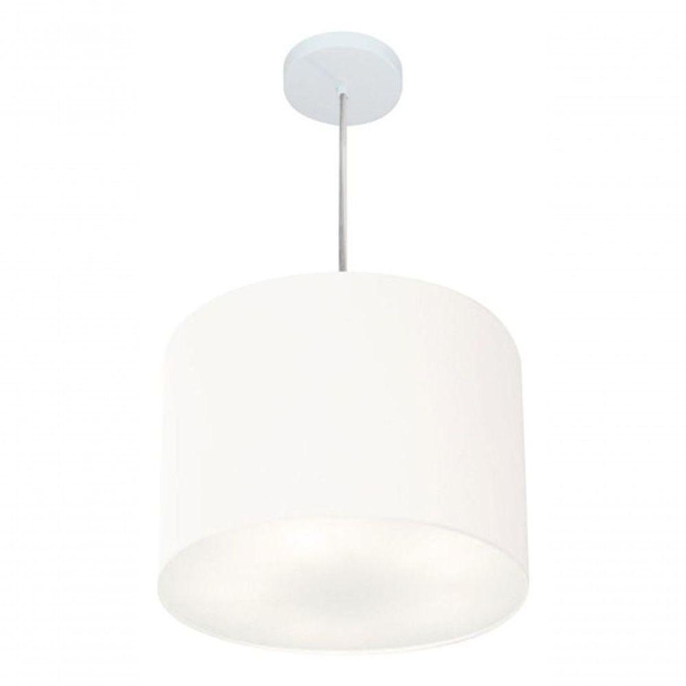 Lustre Pendente Cilíndrico Vivare Md-4216 Cúpula Em Tecido 40x30cm - Bivolt Branca 127/220v - 3