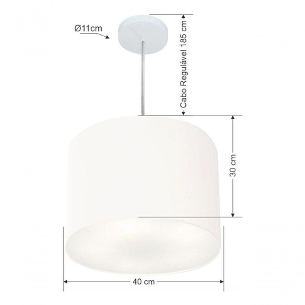 Lustre Pendente Cilíndrico Vivare Md-4216 Cúpula Em Tecido 40x30cm - Bivolt Branca 127/220v - 4