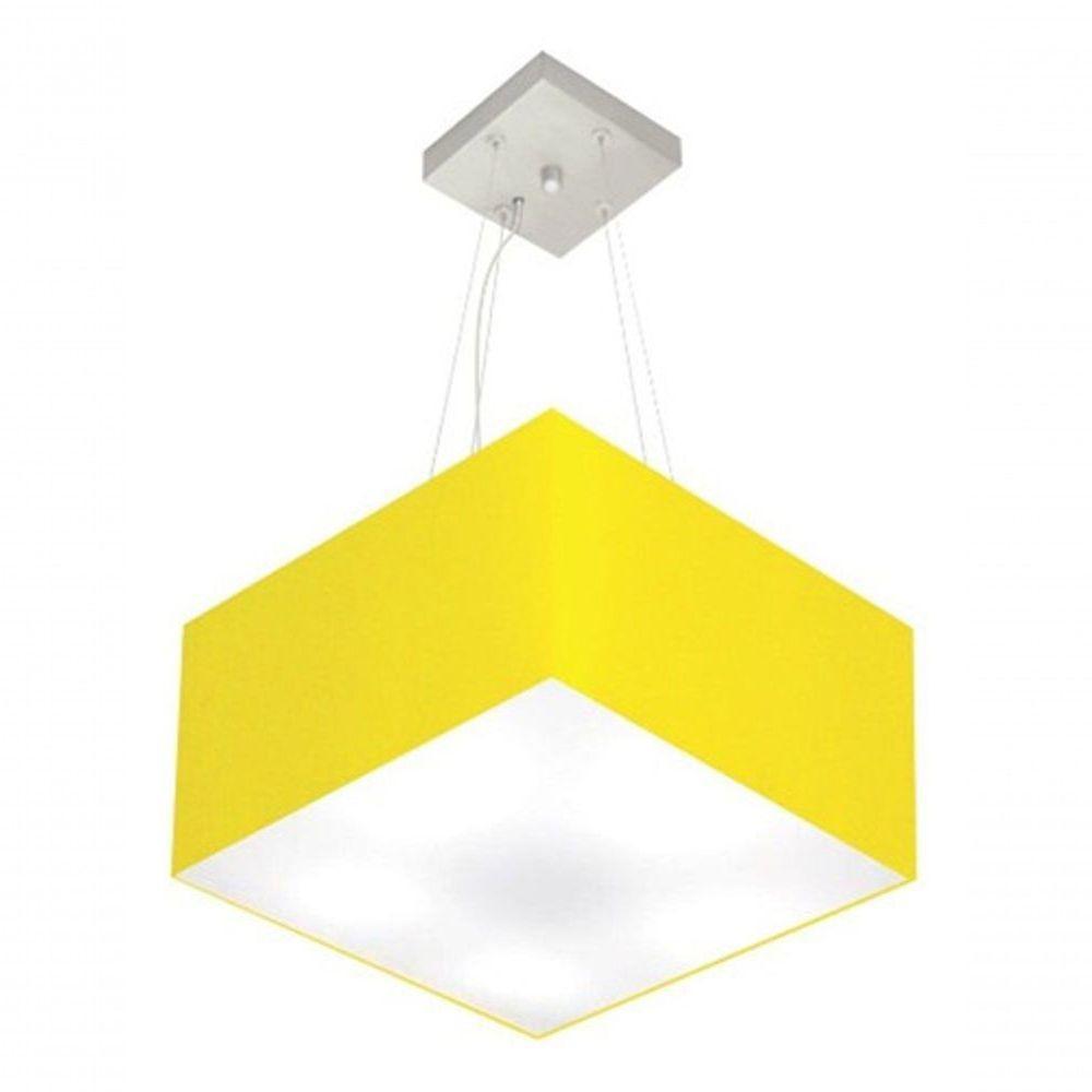 Lustre Pendente Quadrado Vivare Md-4005 Cúpula Em Tecido 21/35x35cm - Bivolt Amarelo 127/220v - 3