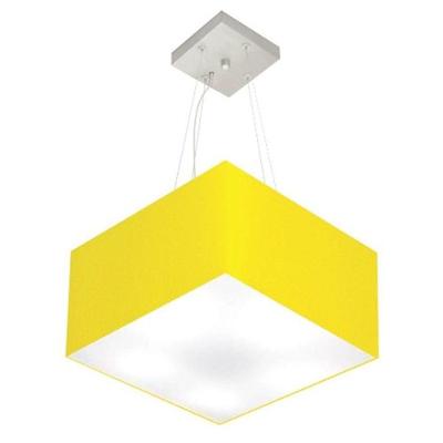 Lustre Pendente Quadrado Vivare Md-4005 Cúpula Em Tecido 21/35x35cm - Bivolt Amarelo 127/220v