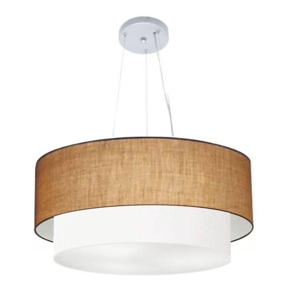 Lustre Pendente Duplo Cilíndrico Vivare Md-4082 Cúpula Em Tecido 60x50cm - Bivolt Palha-branco 127/220v - 1