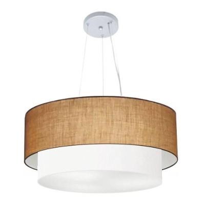 Lustre Pendente Duplo Cilíndrico Vivare Md-4082 Cúpula Em Tecido 60x50cm - Bivolt Palha-branco 127/220v