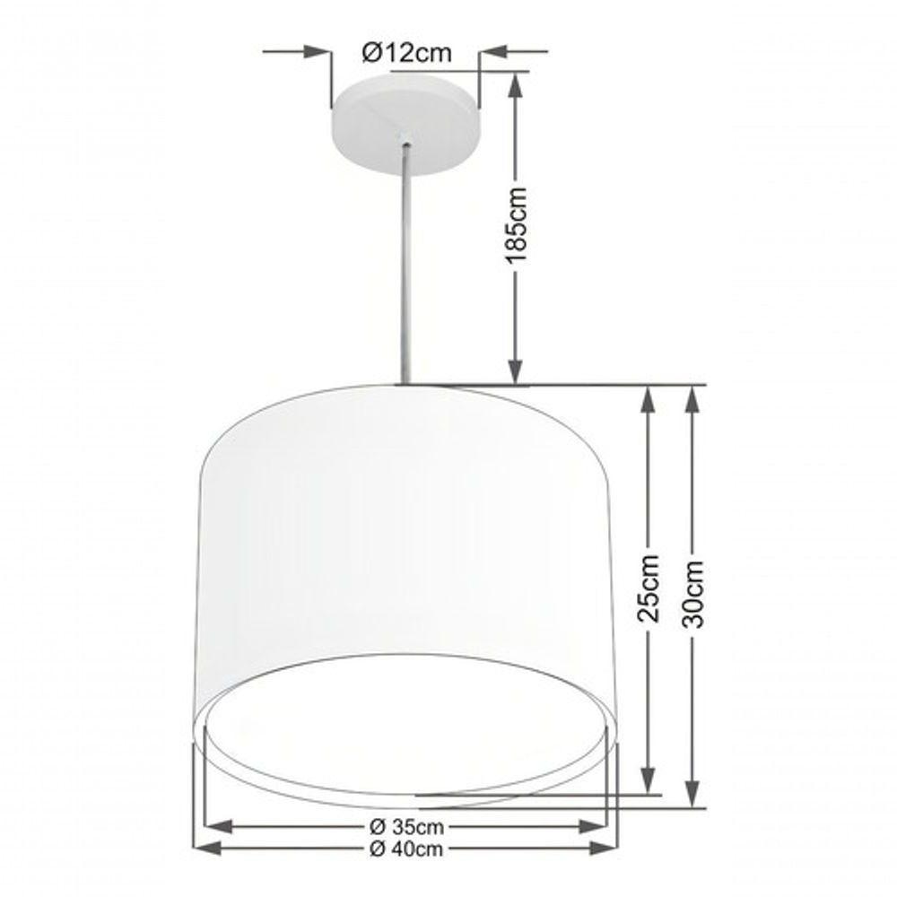 Lustre Pendente Cilíndrico Duplo Md-4286 Cúpula Em Tecido 40x30cm Linho Bege - Bivolt - 4