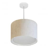 Lustre Pendente Cilíndrico Duplo Md-4286 Cúpula Em Tecido 40x30cm Linho Bege - Bivolt - 3
