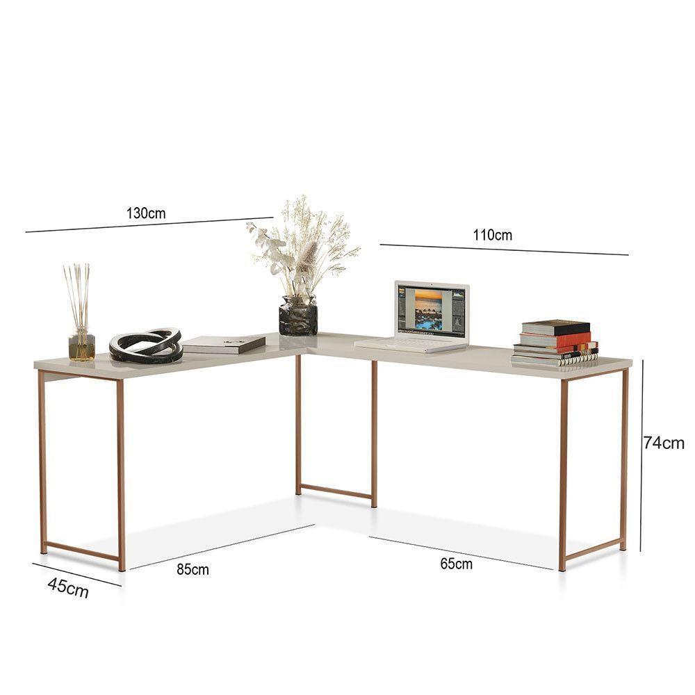 Mesa Em L Sem Prateleira Office Em Mdf Industrial Klm Store Bronze Com Off White - 3