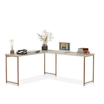 Mesa Em L Sem Prateleira Office Em Mdf Industrial Klm Store Bronze Com Off White