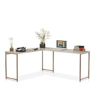 Mesa Em L Sem Prateleira Office Em Mdf Industrial Klm Store Bronze Com Off White - 1