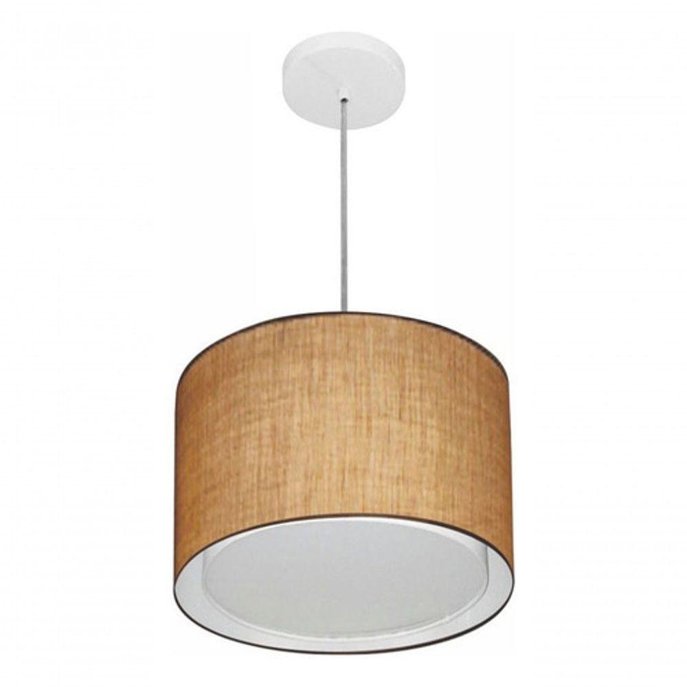 Lustre Pendente Cilíndrico Duplo Vivare Md-4285 Cúpula Em Tecido 35x30cm - Bivolt Palha 127/220v - 3