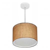 Lustre Pendente Cilíndrico Duplo Vivare Md-4285 Cúpula Em Tecido 35x30cm - Bivolt Palha 127/220v - 3
