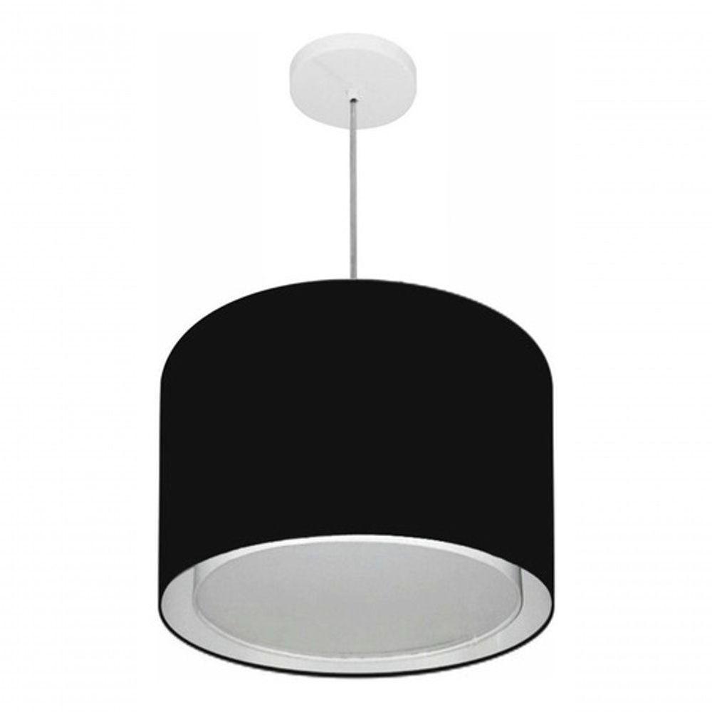 Lustre Pendente Cilíndrico Duplo Vivare Md-4286 Cúpula Em Tecido 40x30cm - Bivolt Preto 127/220v - 3
