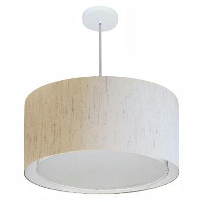 Lustre Pendente Cilíndrico Duplo Vivare Md-4289 Cúpula Em Tecido 55x30cm - Bivolt Linho Bege 127/220v