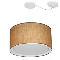 Lustre Pendente Cilíndrico Com Desvio Md-4313 Cúpula Em Tecido 45x30cm Palha - Bivolt - 1